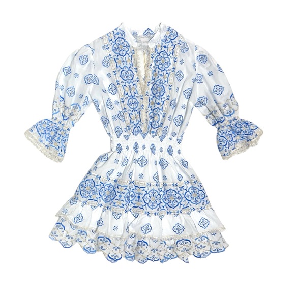 Temptation Positano Fella Embroidered Metallic Puff Sleeve Short Dress M NWT - Picture 4 of 10